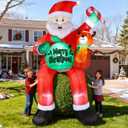 Christmas Inflatables Decorations Outdoor, 8FT Rooftop Santa Claus, Blow Up Sitting Santa with Gift Candy and Reindeer, Inflatable Yard Decor with Built-in LED Lights for Xmas Garden Lawn Party
