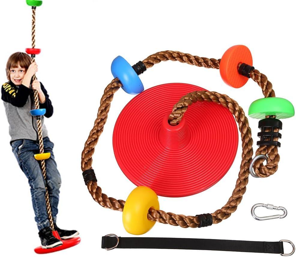 Tree Swing for Kids - Heavy Duty Climbing Rope with Disc Swing Seat for Boys Girls Teens Indoor Outdoor Activity,Colorful Playground Backyard Accessory,Including Carabiner & Hanging Strap