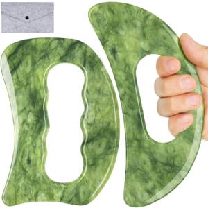 Jade Stone Large gua sha Massage Tool, Gua Sha Body Tool with Hand Grip, Muscle Scraper Tools Set,Scraping Massage Tools for Physical Therapy,Derma Edge & GuaSha Massage Scraper Tool