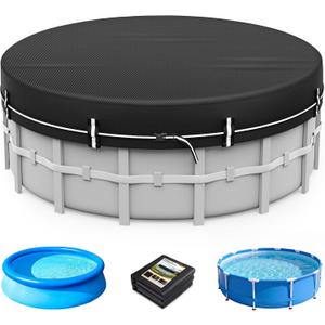 LXKCKJ 8 FT Round Pool Covers for Above Ground Pools, 420D Solar Pool Cover with Ground Nail Accessories Set, Spa Covers for Hot Tub,Stock Tank Pool Cover Ideal for Waterproof, Dustproof, Windproof