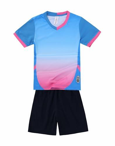 C2M Boys Soccer Jersey Sport Team Uniform Shirt and Shorts Kit for Kids 7-8 Years Azure Blue XXS