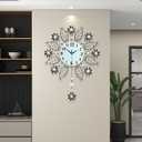 Decorative Wall Clock for Living Room Decor Big Luxury Black Modern Crystal Wall Clock with Pendulum Battery Operated Non Ticking Large Silent Metal Clock for Kitchen Office Bedroom, 14 Inch