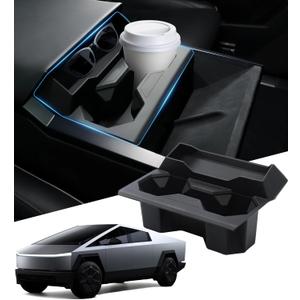 KATORN Cup Holder Insert for Tesla Cybertruck 2026 2025 2024, Center Console Car Cup Holder with Sunglasses Storage Compartment, Interior Accessories for Tesla Cybertruck 2024-2026, Black