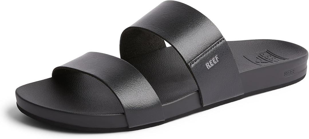 Reef Women's Sandals Cushion Bounce Vista | Vegan Leather Slides for Women with Cushion Bounce Footbed | Black | Size 6
