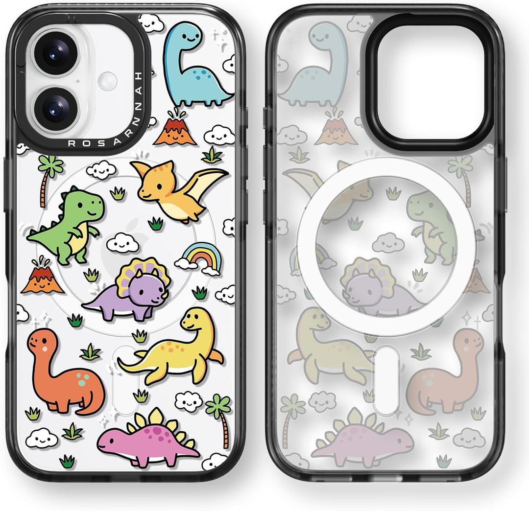 Magnetic for iPhone 16 Magsafe Case Cute - Durable Shockproof 6.6 ft Drop Impact Phone Case - Black Funny Baby Dinosaur Design for iPhone 16 6.1"
