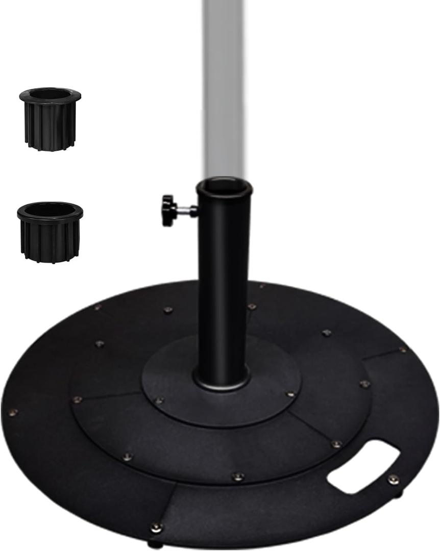 Koutemie 21 Inches Metal Umbrella Base with 2 Adapters for 1-" or 1-" Umbrella Poles, Heavy Duty Weighted Outdoor Umbrella Stand Holder for Patio Table, Black