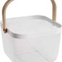 Metal Mesh Steel Harvest Basket, Square Wire Garden Basket with Handle Multi-Functional Storage Organizer for Gathering Vegetables, Fruits, Kitchen, Garden, Picnic & Cabinet (White)