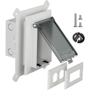 Recessed Outlet Box, DBVS1C-1 Low Profile Electrical Outlet Boxes, Wall Plate Kit for New Vinyl Siding, Enclosed Weatherproof Pack with Duplex & Decorator Style Covers, 1-Gang, Vertical, Clear