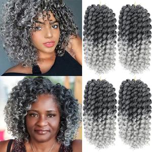 Jamaican Bounce Crochet Hair For Black Women 4packs 72 Roots Wand Curls Crochet Hair Short Pre Looped Curly Crochet Hair (12inch (pack of 4), T1B/Grey)