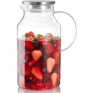 1 Gallon Glass Pitcher with Lid and Handle, Glass Water Carafe for Hot/Cold Water, Large Jug for Iced Tea, Coffee, Juice and Homemade Beverage (Clear)