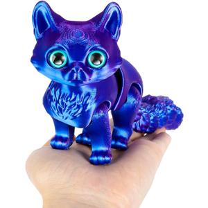7.48Inch 3D Printed Cat, 3D Printed Animals, 3D Printed Fidget Toys Flexible Joints Blue Purple