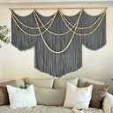 Large Macrame Wall Hanging Grey Boho Wall Art Beaded Decor 57"W*39"L
