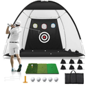 Golf Net: 10x7FT Golf Practice Net for Backyard Driving, Hitting Net with Tri-Turf Mat, Indoor Training Chipping Aid Nets with Reduce Noise Nylon Target, for Golfers