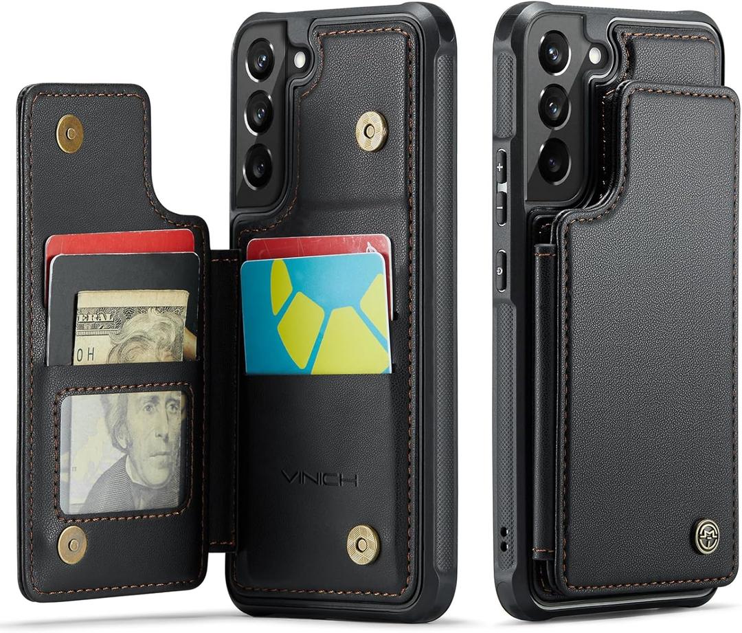 Vinich for Samsung Galaxy S22 Wallet Case with Card Holder, RFID Blocking Credit Slots Kickstand Shockproof Phone Cover Fit for Galaxy S22 6.1" Black