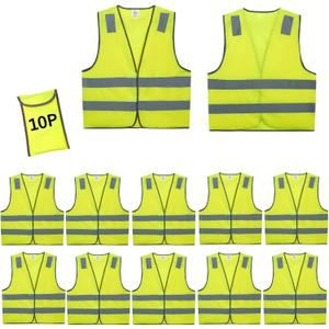 Safety Vests 10 Pack - Yellow Reflective High Visibility Construction ANSI Class 2 Work Vest for Men,Woman,Hi Vis Vest Mesh and Neon Silver Strip