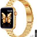 WFEAGL Thin Metal Bands Compatible with Apple Watch Band 42mm (Series 11 10) 41mm 40mm 38mm for Women, Slim Stainless Steel Wristbands for iWatch SE Series 9 8 7 6 5 4 3 2 1 (Gold)