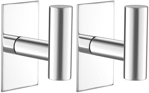 VAEHOLD Wall Towel Hooks, Heavy Duty Sticky Holder Waterproof Towel Hooks for Hanging Coat, Clothes, Closet Hook Wall Mount for Kitchen (Chrome, 2 Pack), Set of 2