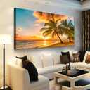 Beach Themed Wall Art Canvas Prints Seascape Picture Bathroom Dcor Ocean Tree Sunset Paintings for Living Room Bedroom Office Home Kitchen Decorations 28x57 Wooden Framed Natural Landscape Artwork
