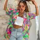 ALLTB Hawaiian Shirts for Women Tropical Floral Printed Hawaii Shirts Button Down V Neck Short Sleeve Blouses Tops (M)