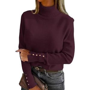 ANRABESS Turtleneck Sweaters for Women Long Sleeve Dressy Casual Soft Knitted Button Pullover Tops 2025 Fall Winter Clothes, Large 