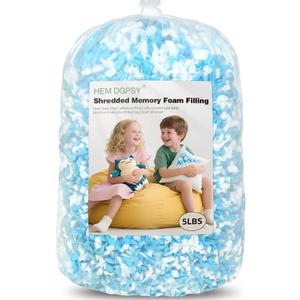 Shredded Memory Foam Filling - Premium Soft Bean Bag Filler, 5lbs Blue & White Pillow Stuffing for Couch Cushion, Dog Bed, Chair - High Density, No Chemical Smell, Easy to Use