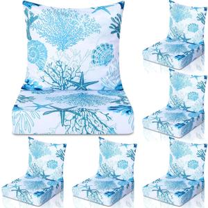 Hoteam 6 Set Outdoor Chair Patio Cushions 20 x 20 Inch Deep Seat Waterproof Chair Cushions for Patio Furniture Set Replacement Removable Seat and Back (Ocean)