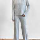 Women's Pajama Sets Turtleneck Long Sleeve 2 Piece Lounge Sets Ribbed Knit Sweater Sleepwear 2024 Pjs with Pockets (Gray, M)