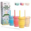 Grow Forward Bamboo Kids Cups with Lids and Straws - 10oz Drinking Cups for Kids with Childproof Twist Lids & Silicone Straws - Eco Friendly, BPA Free, Non Toxic & Dishwasher Safe - Paradise
