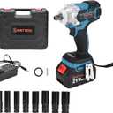 21v Cordless Impact Wrench, 4.0 Ah Battery Small Impact 300 Torque Ft-Lbs (400 N.M),1/2in Impact Wrench With Hog Ring Anvil And 8 Sockets