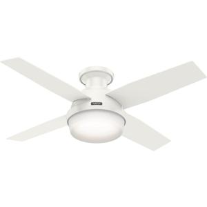 Hunter 44 inch Indoor Ceiling Fan with LED Light and Remote Control - White Modern Ceiling Fan, Low Profile Mount, 4 Blades, For Bedroom, Living Room, or Kitchen, Quiet - Dempsey 59244, Fresh White