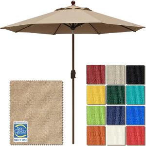 EliteShade USA 10-Year-Non-Fading 9Ft Market Patio Umbrella, UPF 50+ UV Protection Performance Sun Umbrella, Heavy Duty Commercial Grade Outdoor Table Umbrella with Crank & Tilt, Windproof Vented Top for Garden, Pool, Deck and Outdoor Playsets,Heather Beige