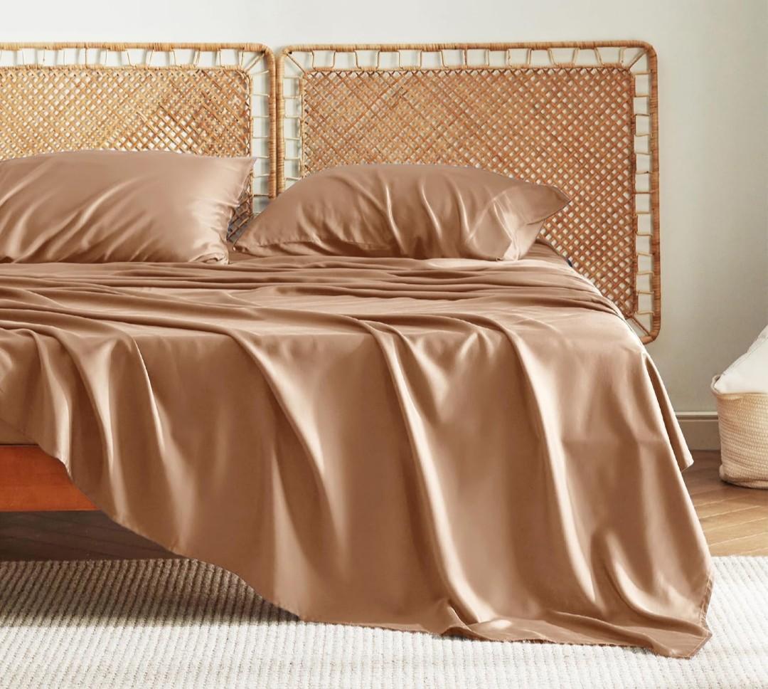 100% Viscose derived from Bamboo, Organically Grown, Buttery Soft, Cooling Sheets, High GSM, Deep Pockets 1 Fitted Sheet 102"×106"