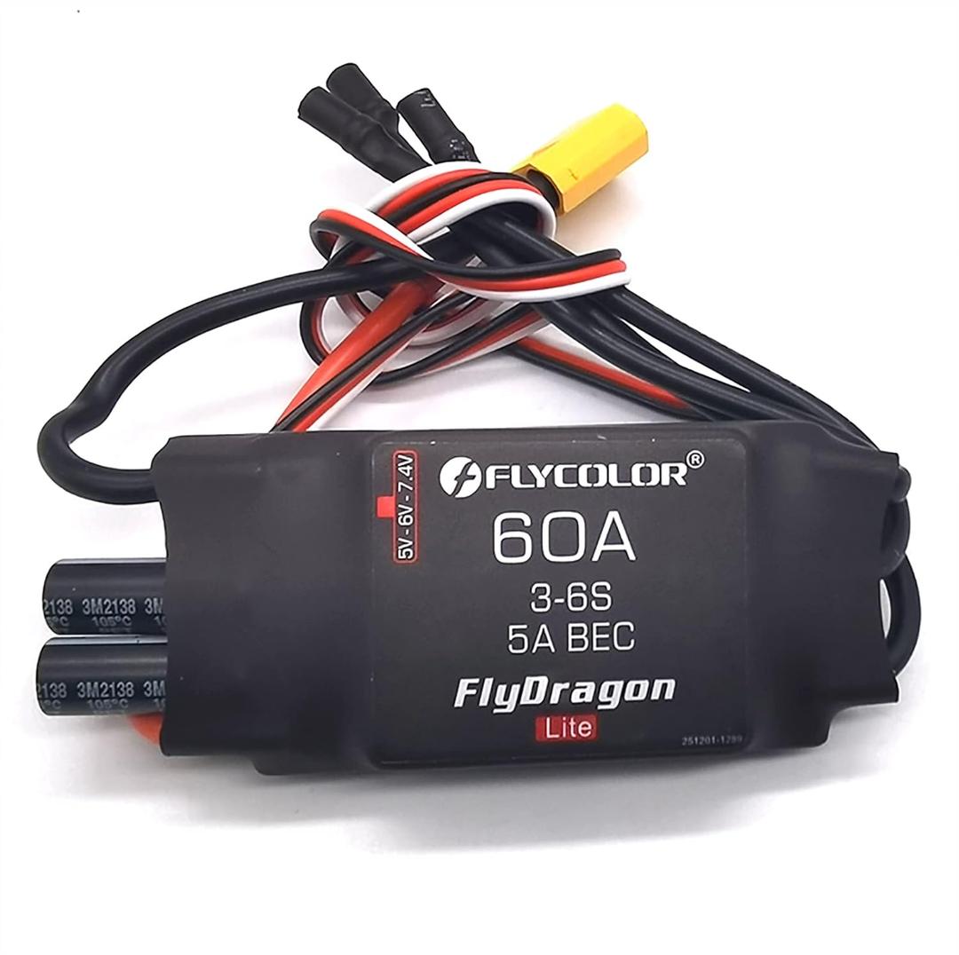 Flycolor 60A ESC 3-6S Electric Speed Controller 5v /6V/7.4V 5A BEC with XT60 & 3.5mm Bullet Plugs for RC Drone Airplane Brushless Motors