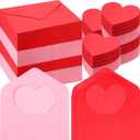 Gueevin 240 Pack Valentines Day Mini Envelopes with Blank Heart Shaped Business Cards 2.9x4.3 Inch Red Pink Small Enclosure Card for Valentines Day and Anniversary