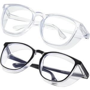 Safety glasses Goggles Nurses Protective Eyewear - Anti Fog Square Frame Stylish Clear Glasses for Women Men (B3-clear Black)