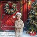 Kate Red Door Christmas Photo Backdrop Rustic Barn Backdrop Christmas Trees Portrait Photography Backgrounds Outside Farm Photo Props for Pictures, 7X5ft