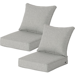 24x24 Inch Outdoor Deep Seat Cushions Set of 2,Thick High-Density Foam, Water-Resistant, Piped Edges & YKK Hidden Zipper for Patio Furniture,Greige
