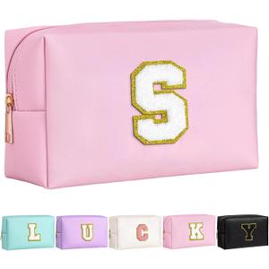Makeup Bag for Women,Travel Makeup Bag Waterproof Cosmetic Toiletry Bag,Personalized Lettered Embroidered Zippered Cosmetic Pouch, Cute Makeup Bags Gift for Women Girls, Pink