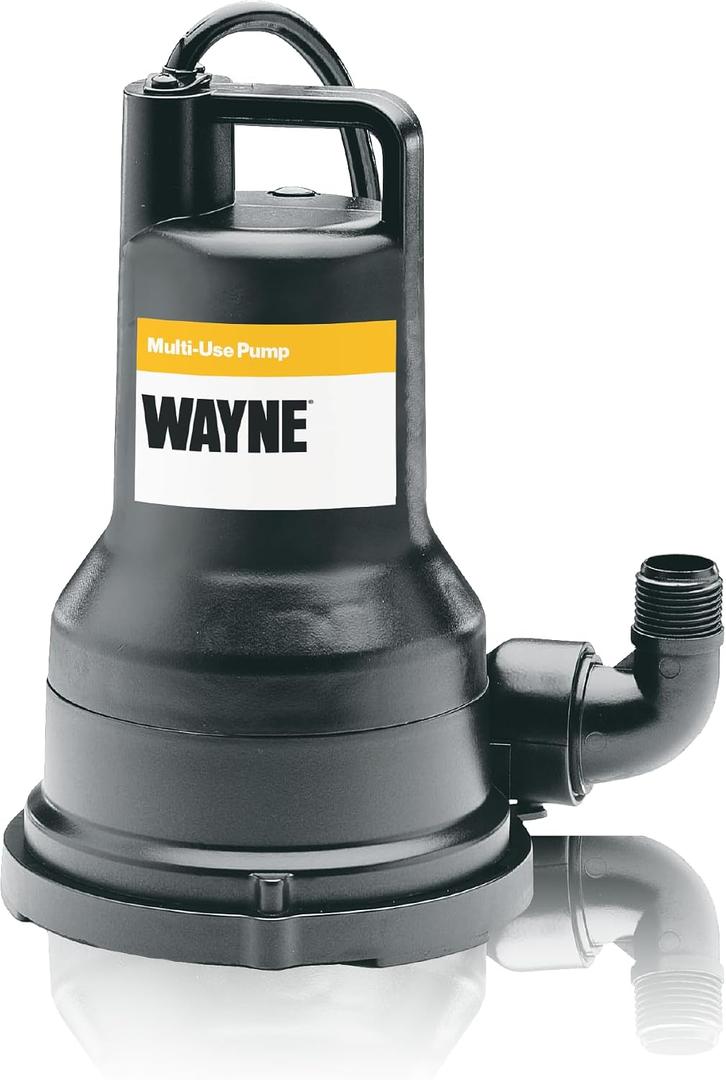 WAYNE VIP30-1/3 HP Reinforced Thermoplastic Submersible Multi-Use Pump - Up to 2,500 Gallons Per Hour - Heavy Duty Multi-Use Pump