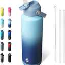 BJPKPK Insulated Water Bottle with Straw Lid, 40oz Large Thermo, BPA Free Leak Proof Stainless Steel Metal Water Bottles, Tumblers, Cups, Flasks for Travel, Sports,Sky