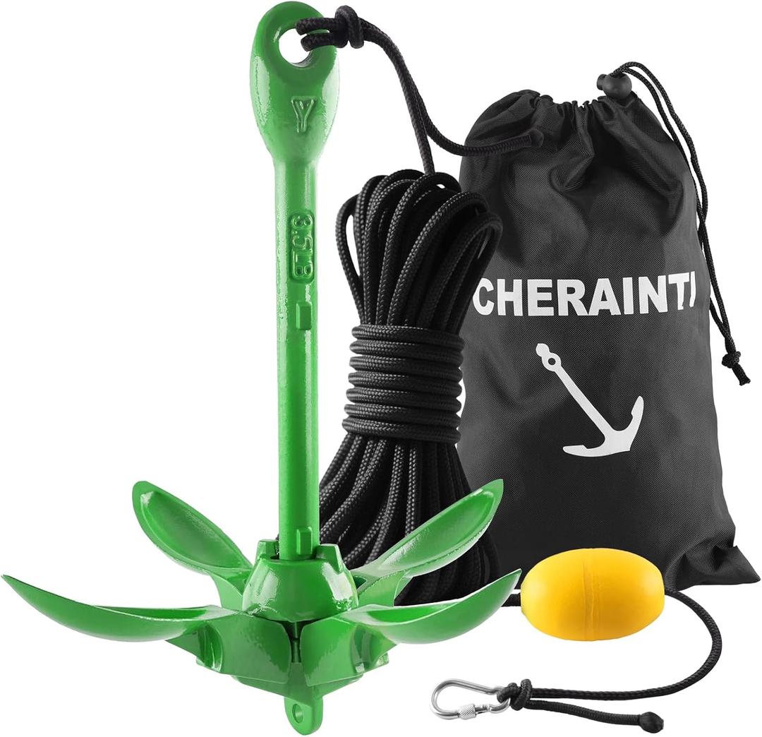 CHERAINTI Kayak Anchor, 3.5 Lb Folding Marine Grapnel Anchor Kit with 40ft Rope and Buoy for Kayaks Jet Ski SUP Paddle Boards PWC Inflatable Small Boat Canoes Fishing, Kayaking & Boating Accessories