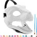 Seenelling DIY White Hard Plastic Dino Mask Moving Jaw Kit with Paint, Dinosaur Mask, T-rex, Jurassic for Kids