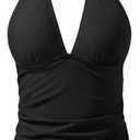 Yonique Women's Halter Tankini Top V Neck Swim Top Tummy Control Bathing Suit (Large, Black)