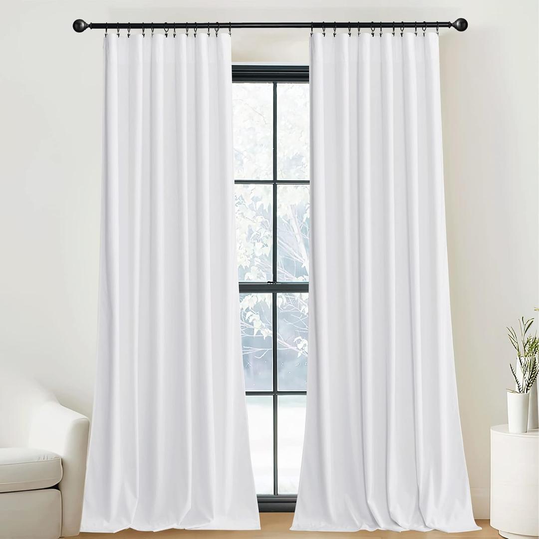 NICETOWN White Velvet Curtains and Drapes, Extra Long Elegant Wall Backdrop Drapes for Holiday Season Home Decoration (Set of 2, Rod Pocket Design, 144 inches Long) (52"W x 144"L (Pack of 2), Pure White)
