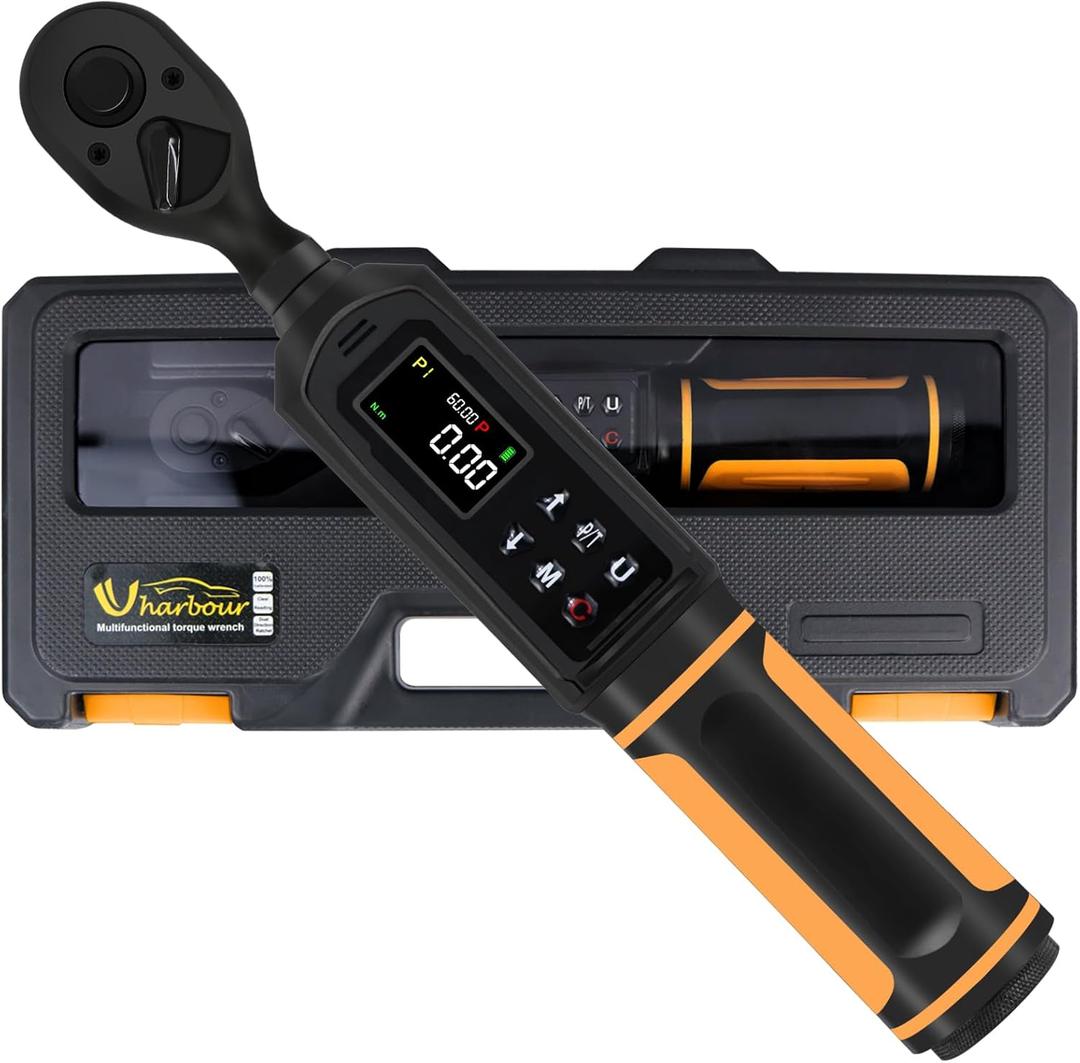 Digital Torque Wrench 3/8 Drive, 0.66-44.29Ft.lbs/0.9-60Nm Range, Electric Torque Wrench with Dual Direction Ratchet, 2% Accuracy with Vibration, Buzzer and LED Alert