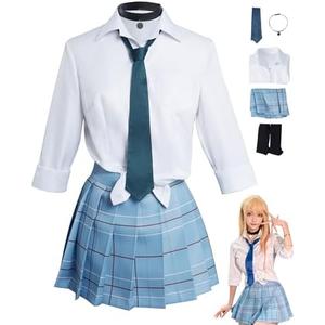 Deboyar Anime Costume Women Japanese Cosplay Uniform Shirt Skirt Tie Socks Accessories Devil Outfit Suit (Blue, Medium)