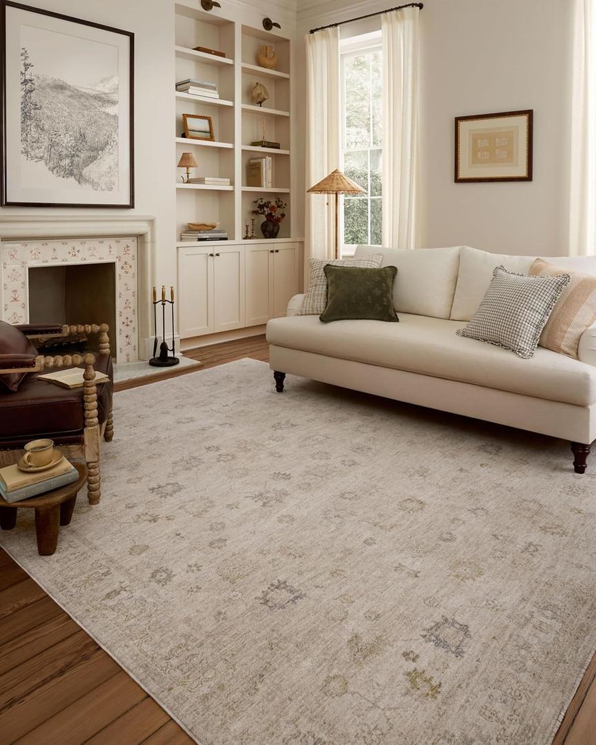 Loloi Chris Loves Julia Louisa Collection LOI-01 Oatmeal/Stone 9'-6" x 9'-6", .38" Pile Height, Round Area Rug
