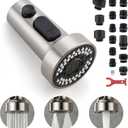 Pull Down Spray Head Replacement - for Kitchen Faucet Sprayer Head with 15 Adapters, 3 Function Pull Out Faucet Spray Nozzle, Brushed Nickel
