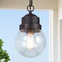 Outdoor Pendant Light Fixture, Farmhouse Exterior Globe Anti-Rust Hanging Lights with Adjustable Chain, Bronze Ceiling Outdoor Lantern Light with Seeded Glass for Front Door, Entry, Porch, and Gazebo
