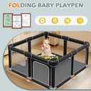 Foldable Playpen for Babies and Toddlers, 50"x50" Portable Play Yard with Mat, Kids Collapsible Play Pen with Sturdy Metal Frame & Mesh Walls, Indoor & Outdoor Baby Fence Play Area (Black, 50"x50")